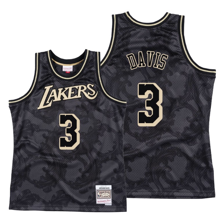Men's Los Angeles Lakers Anthony Davis #3 NBA Toile Hardwood Classics Black Basketball Jersey OYX0883UP